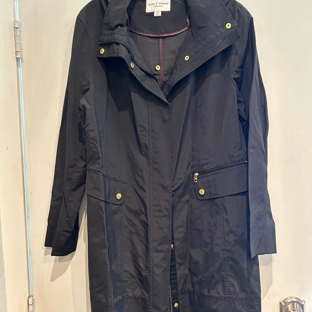 Cole Haan Black Trench Coat with Structured Design